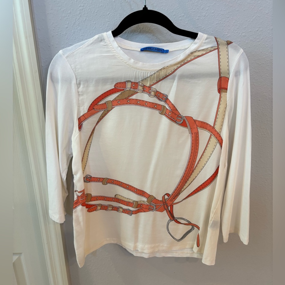 J. McLaughlin White and Orange Equestrian Print Top